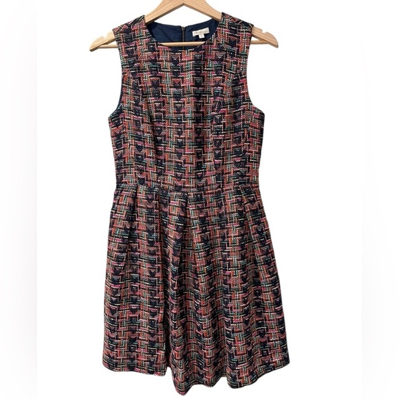 Shoshanna Navy Pink Multicolor Textured Tweed Sleeveless Fit & Flare Dress - Picture 5 of 12